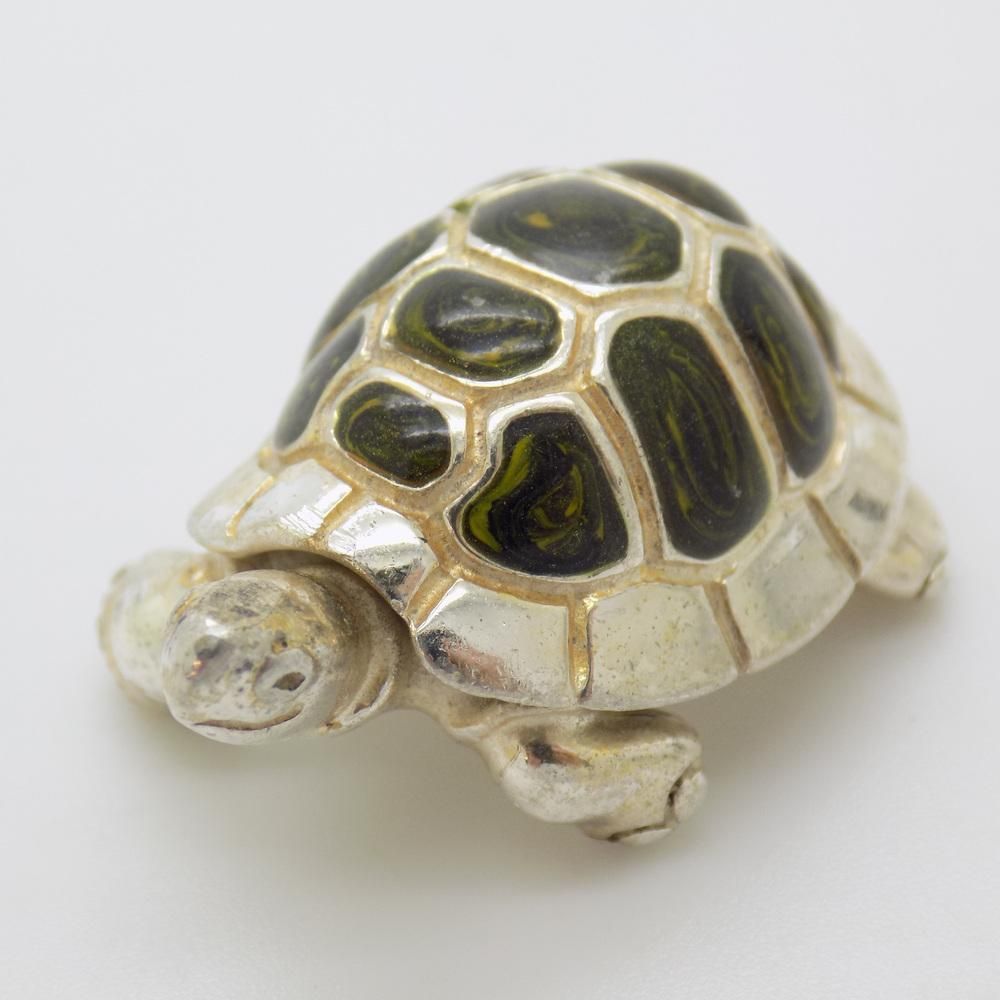 170.0 Vintage Italian Handmade Sterling Silver 925 Enameled Turtle Figurine From Saturno, 1980s photo