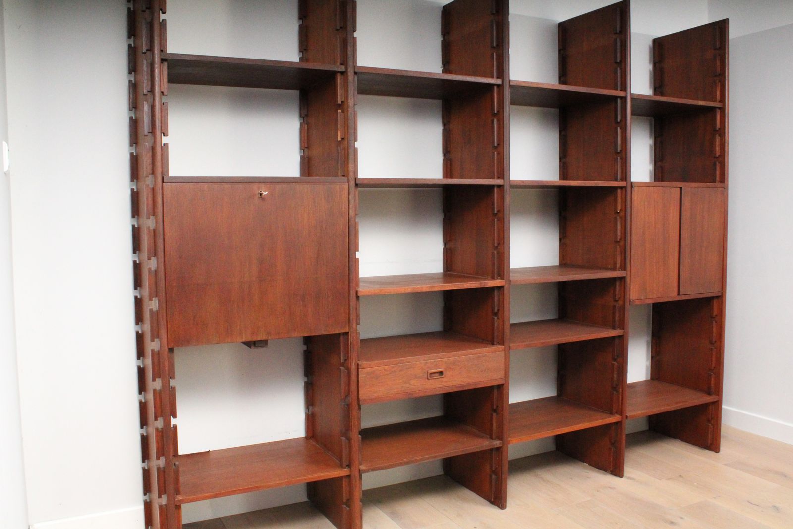 A Vintage Mid Century Teak Gianfranco Frattini Style Bookcase Room Divider  Teak photo for sale