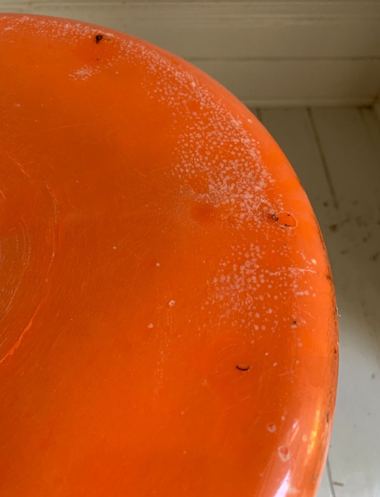 photo for sale Vintage French Industrial Adjustable Height Stool, Orange Plastic, Black Metal