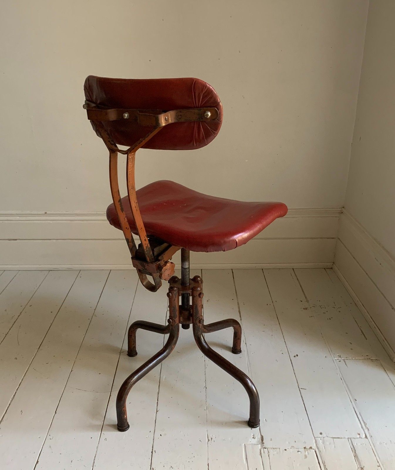 Vintage Industrial Machinist's / Factory / Dentist Chair Red Vinyl photo Furniture