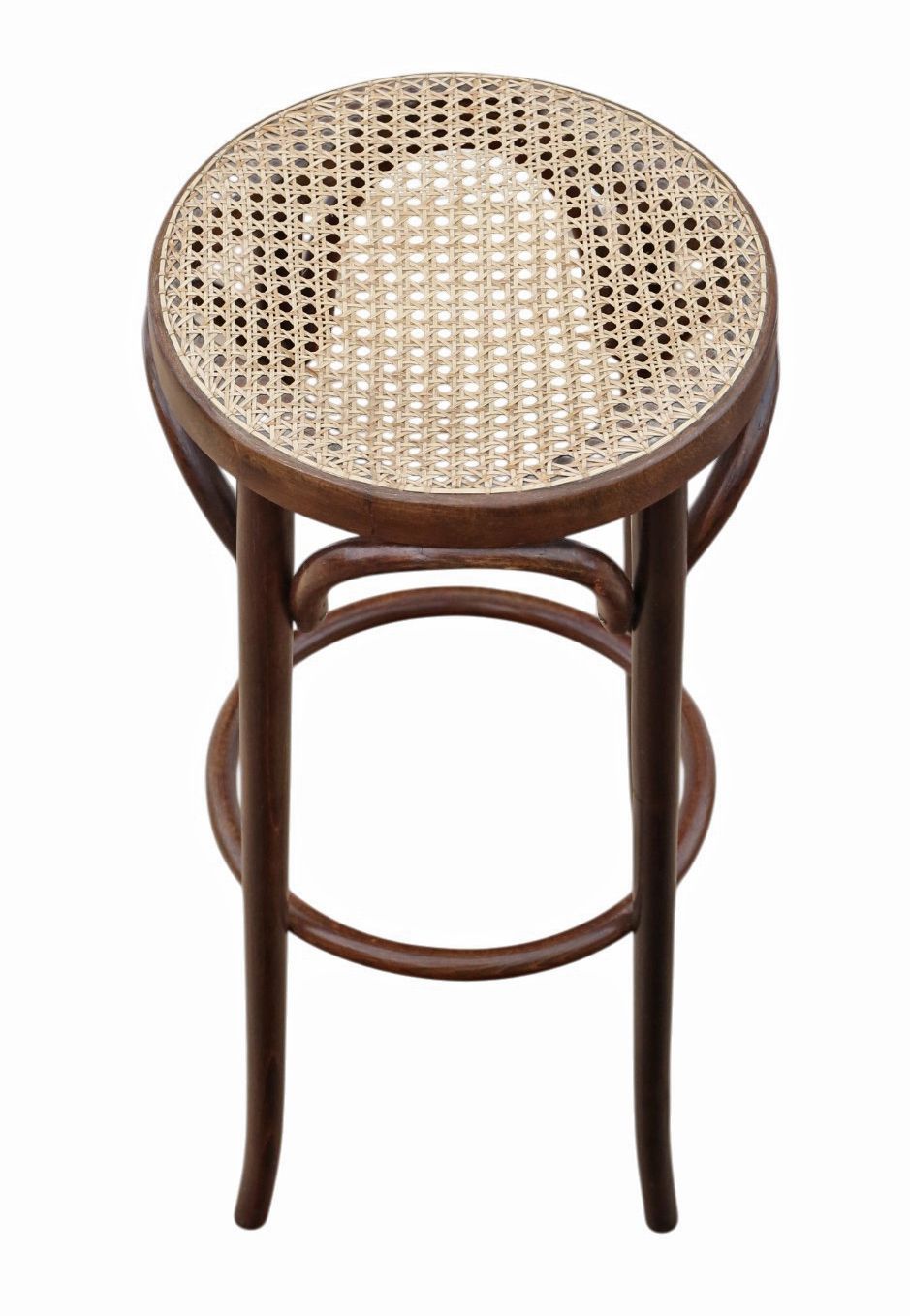 Antique C.1925 Bentwood High Tall Stool – Cane Seat, Fine Quality photo for sale