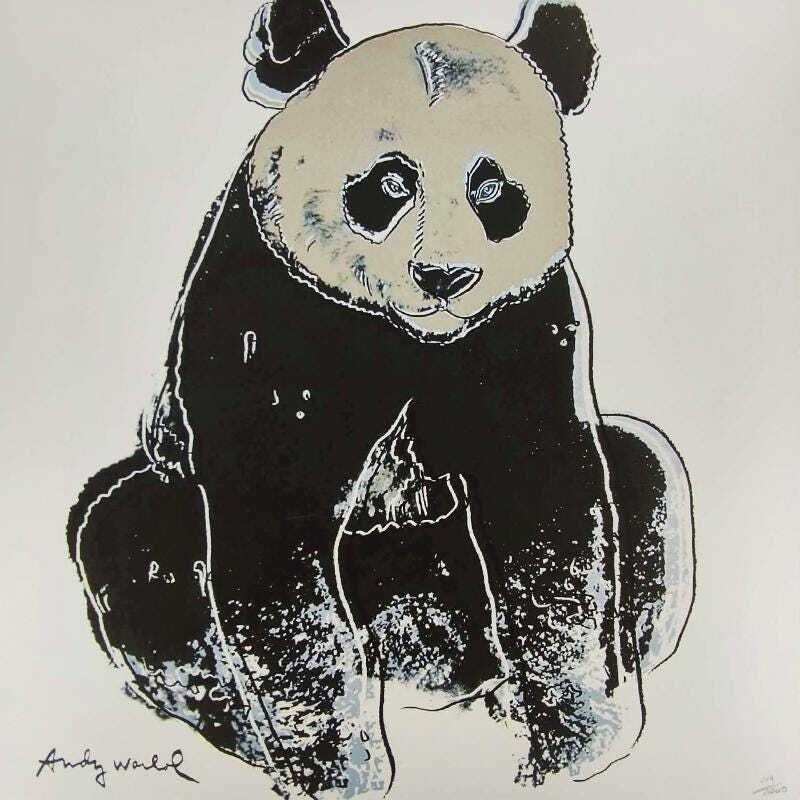 1980s Big Andy Warhol "Panda" Limited Edition Lithograph Numbered In Pencil By Cmoa. 60cm / 23.62 Inches photo furniture