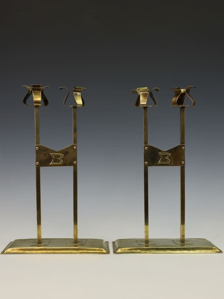 A Rare Pair Of Brass Candlesticks, Attributed To The Margaret Gilmour School photo for sale