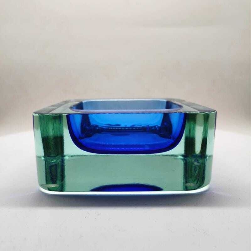 1960s Big Square Handcrafted Astray Or Catch All In Murano Glass. Made In Italy.
