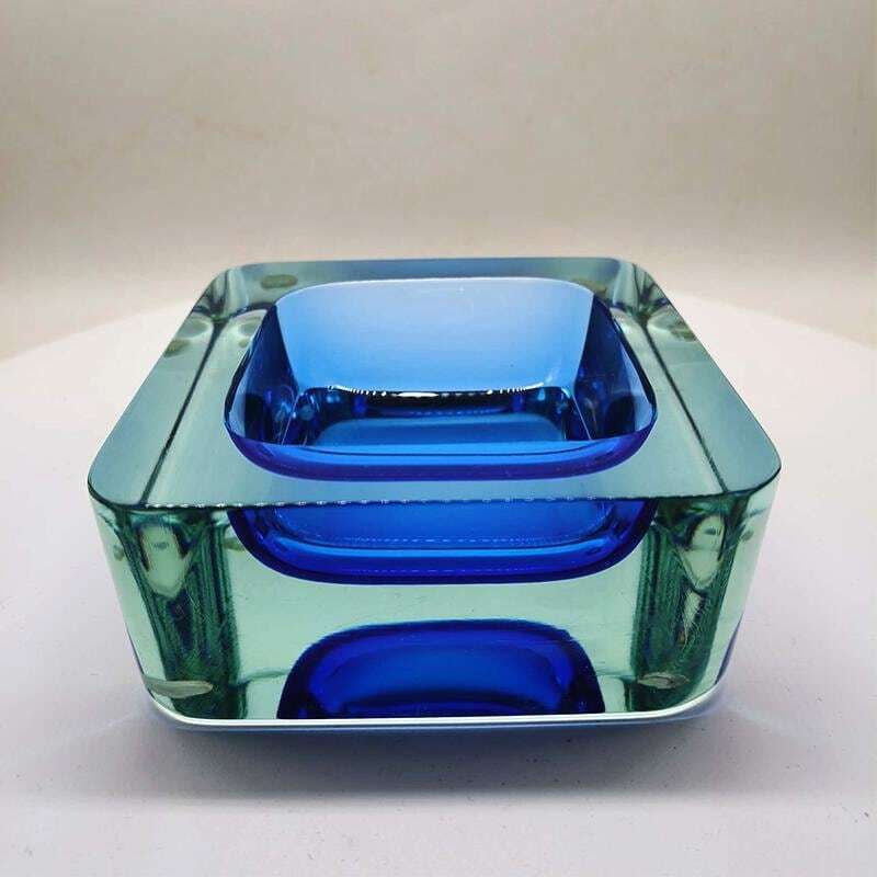 1960s Big Square Handcrafted Astray Or Catch All In Murano Glass. Made In Italy. photo furniture