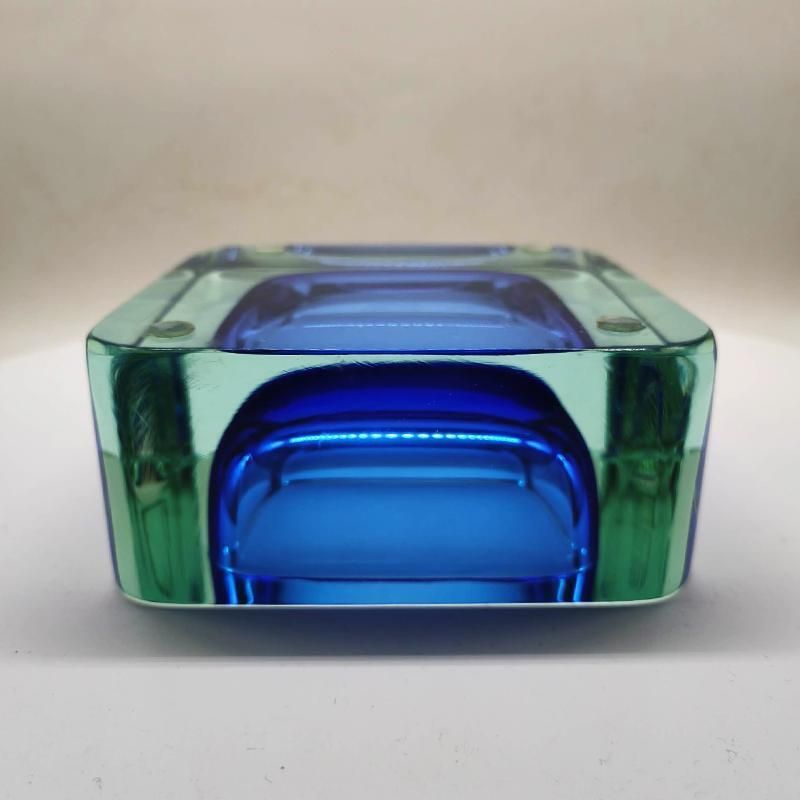 1960s Big Square Handcrafted Astray Or Catch All In Murano Glass. Made In Italy. photo vintage