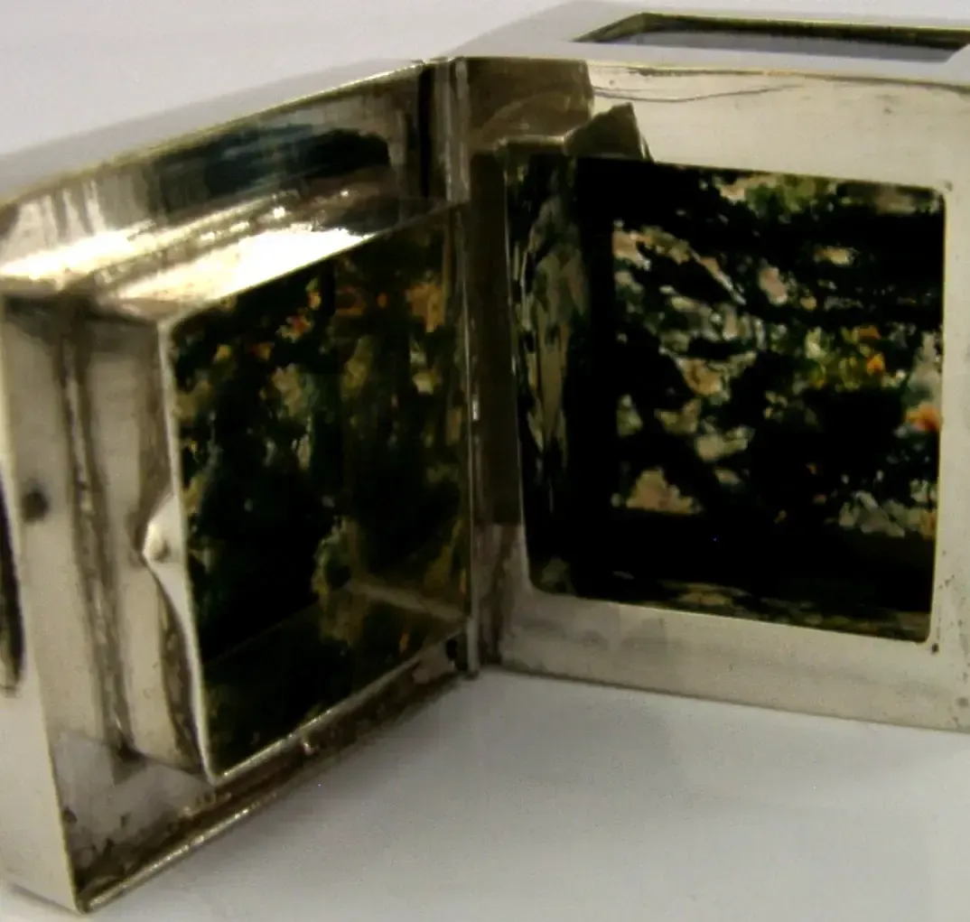 Boîte indienne en argent massif et agate mousse, vers 1920, d'époque, 78 g photo Décoration