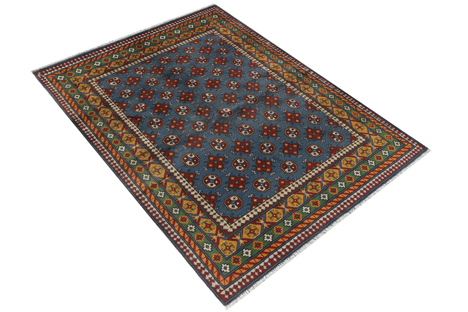 Blue Oriental Turkmen Bokhara Tribal Authentic Rug photo furniture