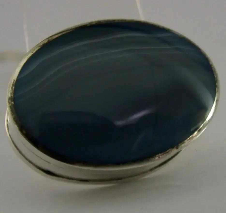 Stunning English Solid Sterling Silver Blue Agate Pill Box 1999 Antique photo furniture