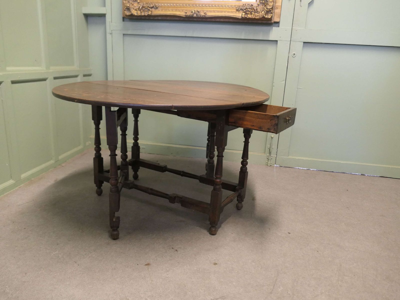 Georgian Oak Gate Leg Table With Drawer The Table Has A Solid Oak Top photo for sale
