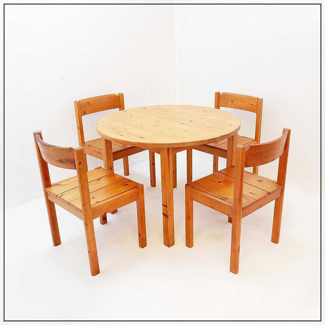 Mid Century Swedish Pine Wood Dining Set   1970s   1 Table & 4 Chairs photo vintage