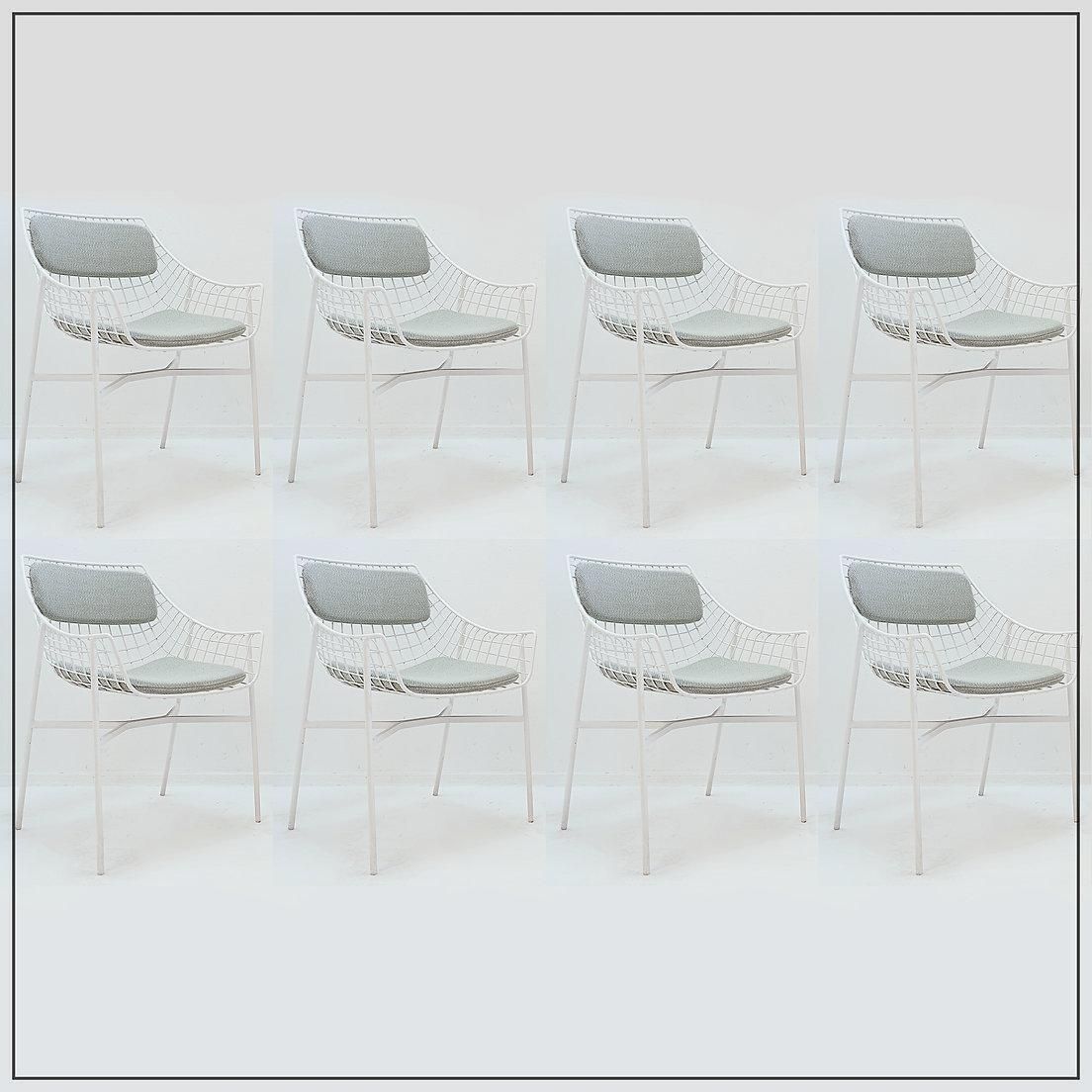 photo vinterior Set Of 8 Modern Armchairs In White Lacquered Steel