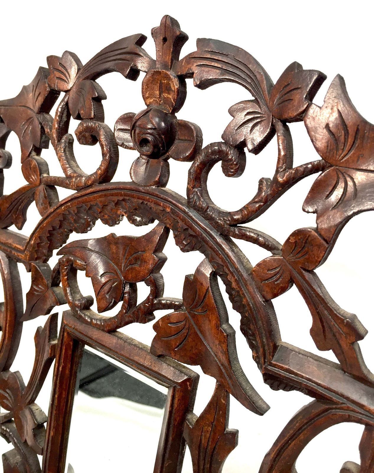 Antique Wall Hanging Carved Black Forest Folding Shelf Mirror Art Nouveau C.1900 photo furniture