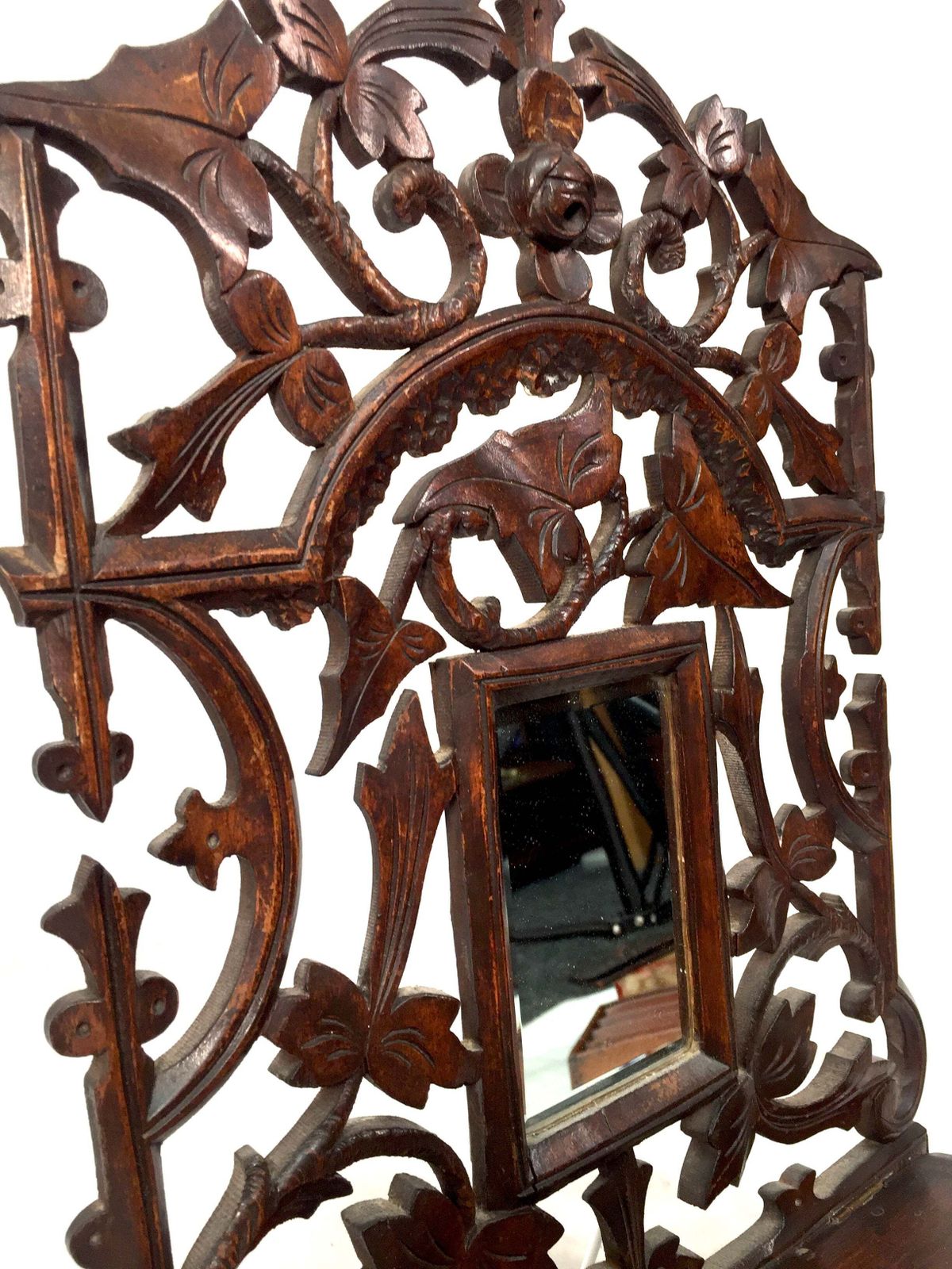 Antique Wall Hanging Carved Black Forest Folding Shelf Mirror Art Nouveau C.1900 photo buy
