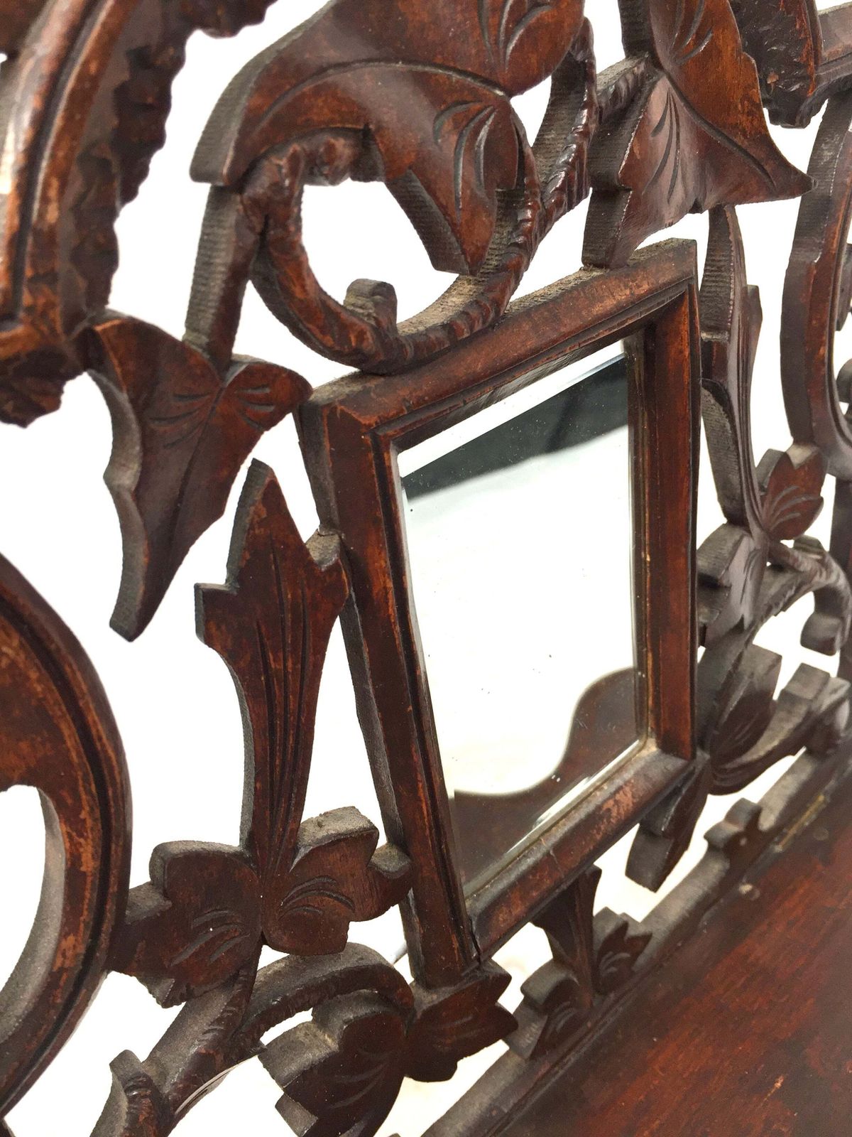 photo for sale Antique Wall Hanging Carved Black Forest Folding Shelf Mirror Art Nouveau C.1900