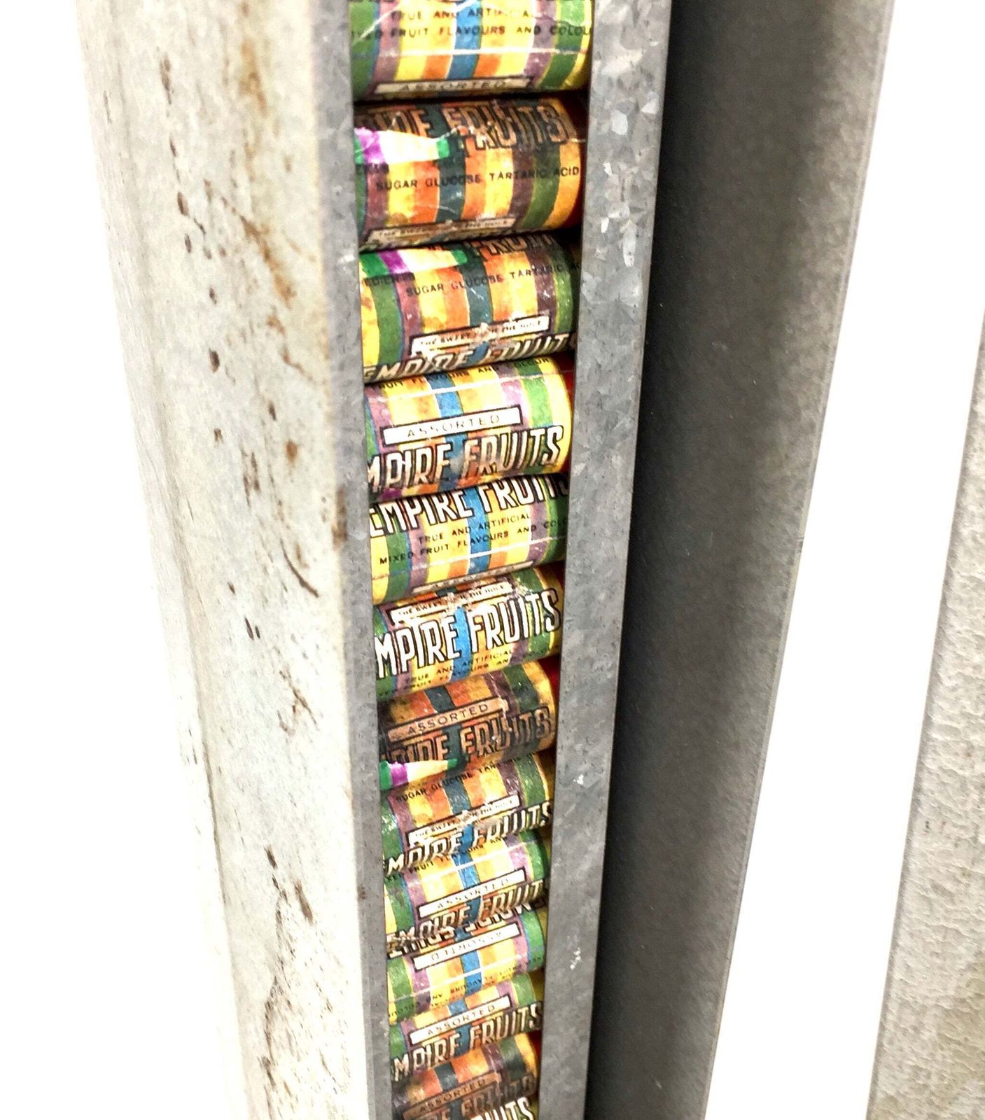 photo furniture Antique Advertising   Old Penny Operated Metal Sweet Vending Machine Working Key