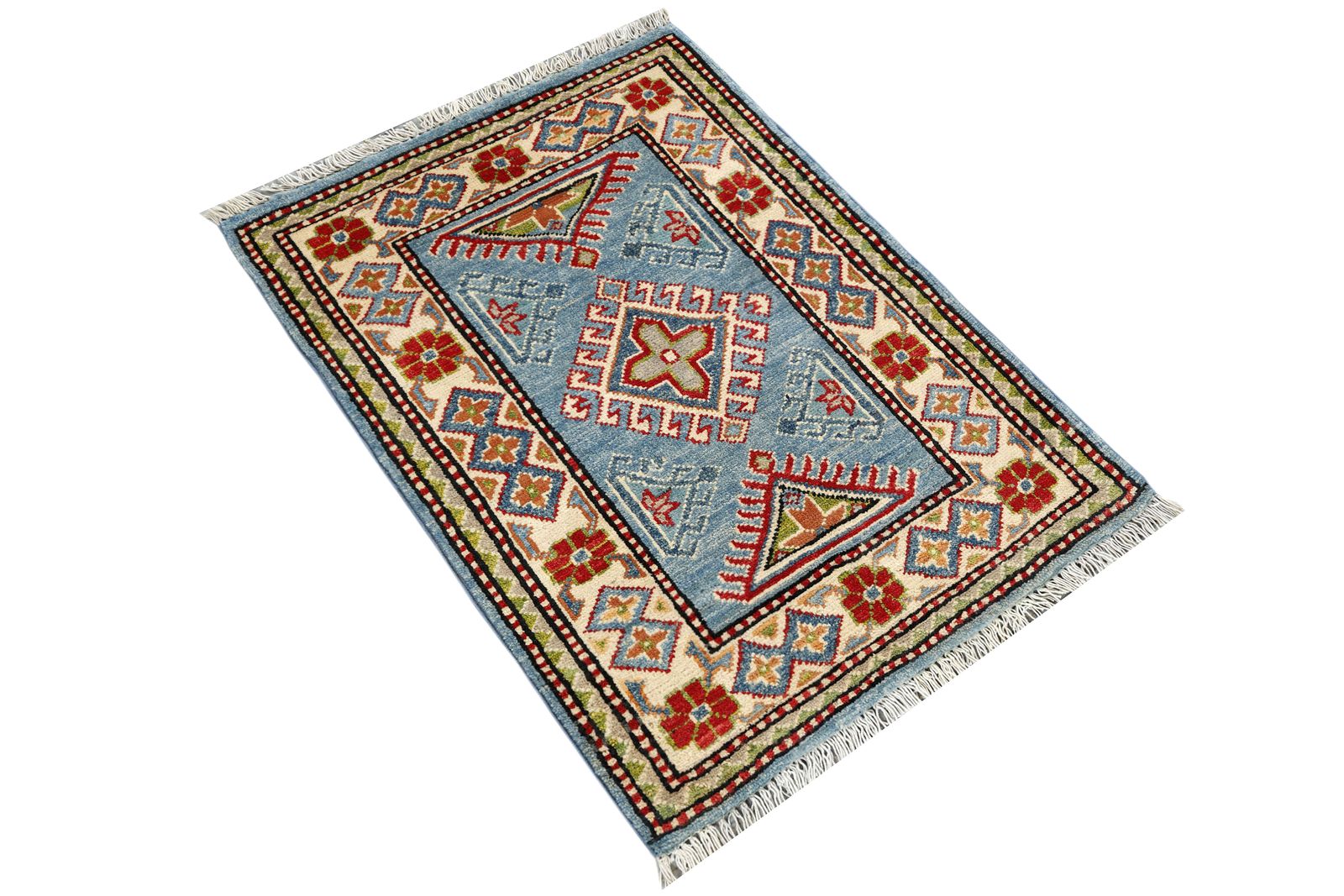 Blue Oriental Kazak Handmade Wool Small Area Rug photo furniture