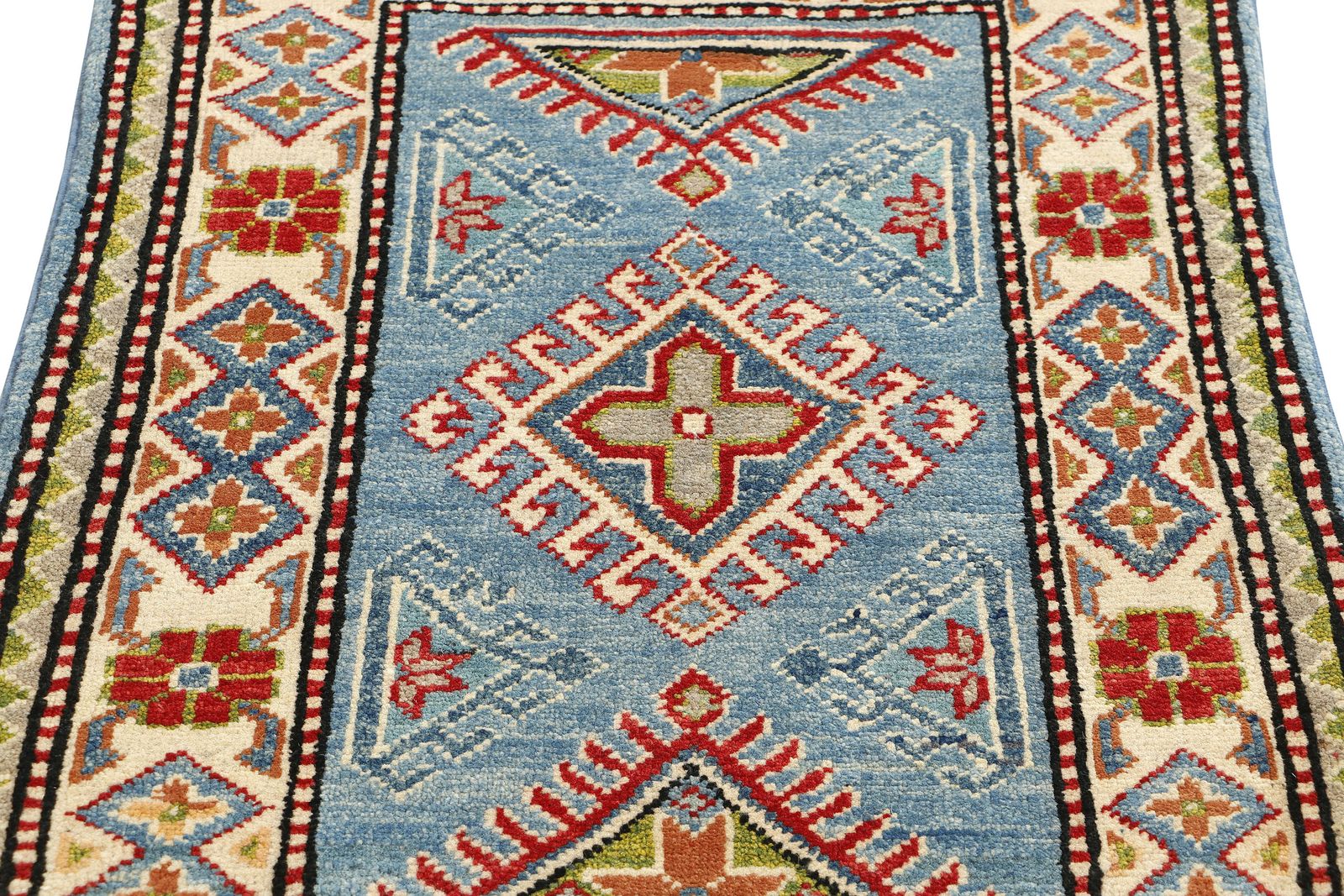 Blue Oriental Kazak Handmade Wool Small Area Rug photo for sale