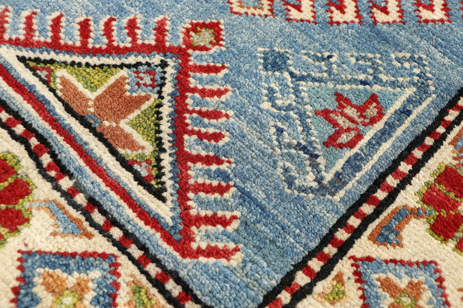 Blue Oriental Kazak Handmade Wool Small Area Rug photo Textiles
