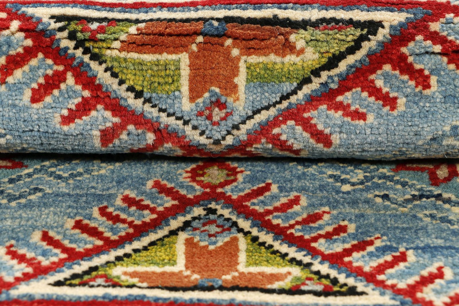 Blue Oriental Kazak Handmade Wool Small Area Rug photo 142.0