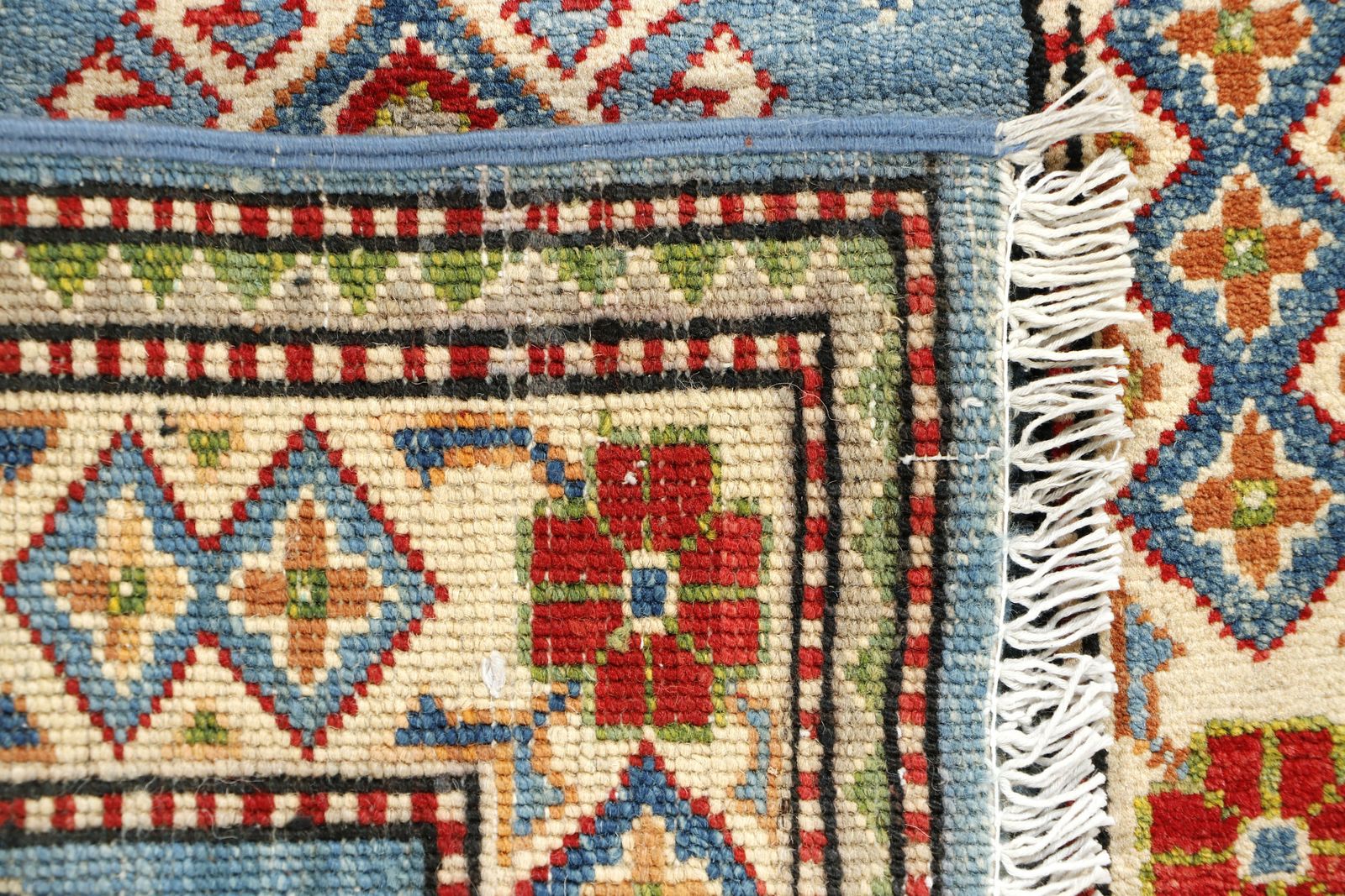 Blue Oriental Kazak Handmade Wool Small Area Rug photo vinterior