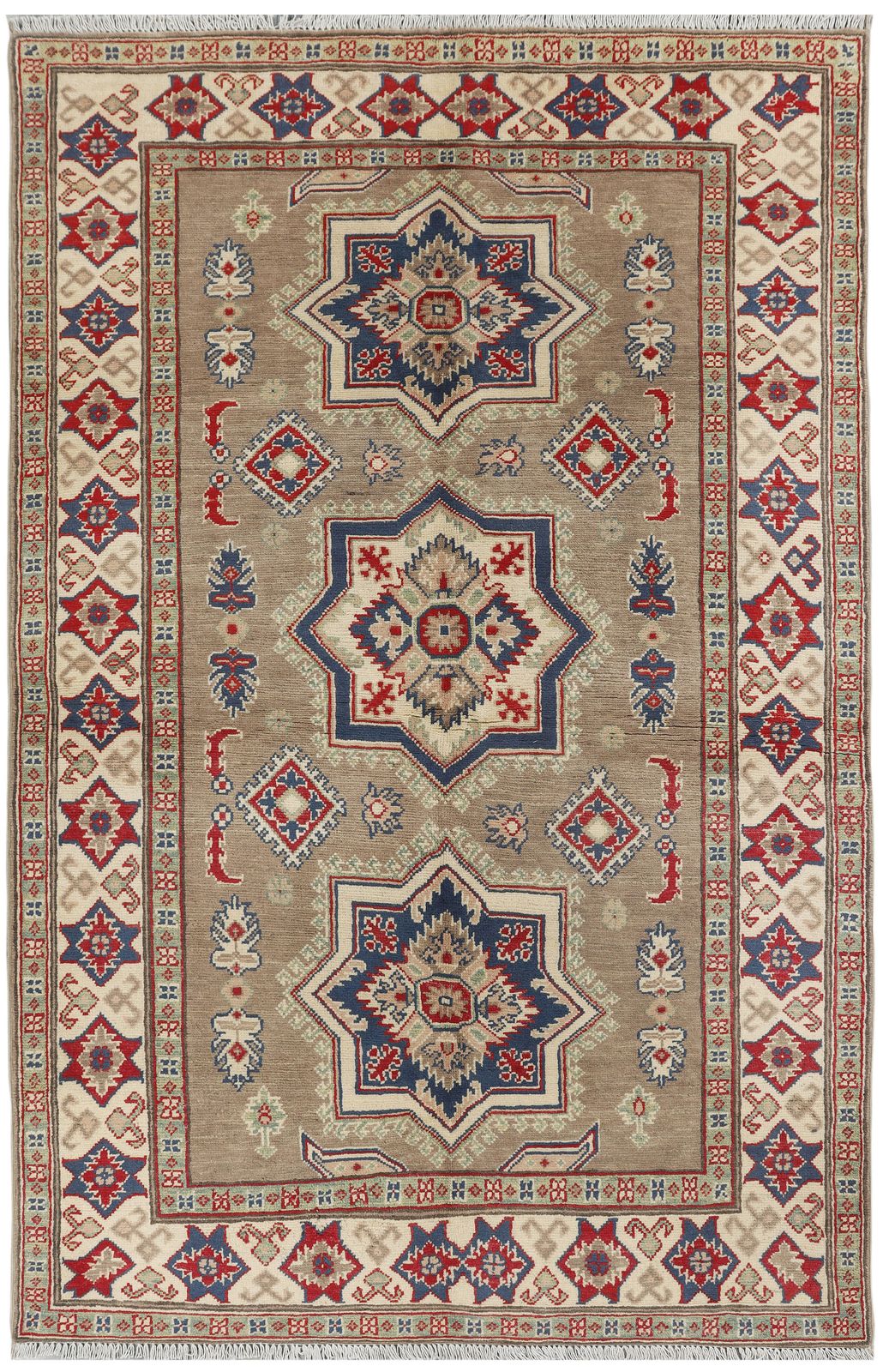 Beige Kazak Afghan Traditional Handmade 4x7 Rug