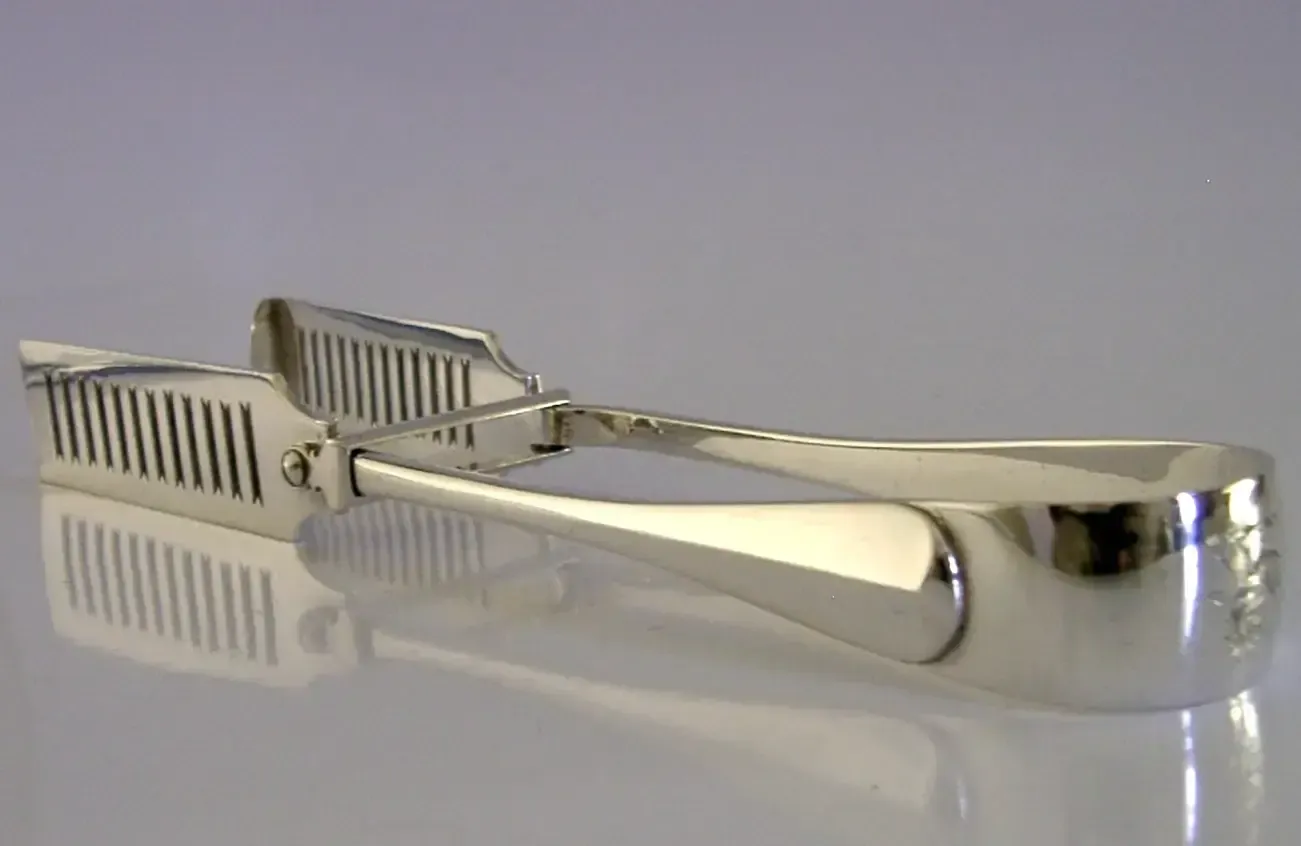 Edwardian Taylor Family Crest Sterling Silver Serving Tongs 1903 136g photo buy