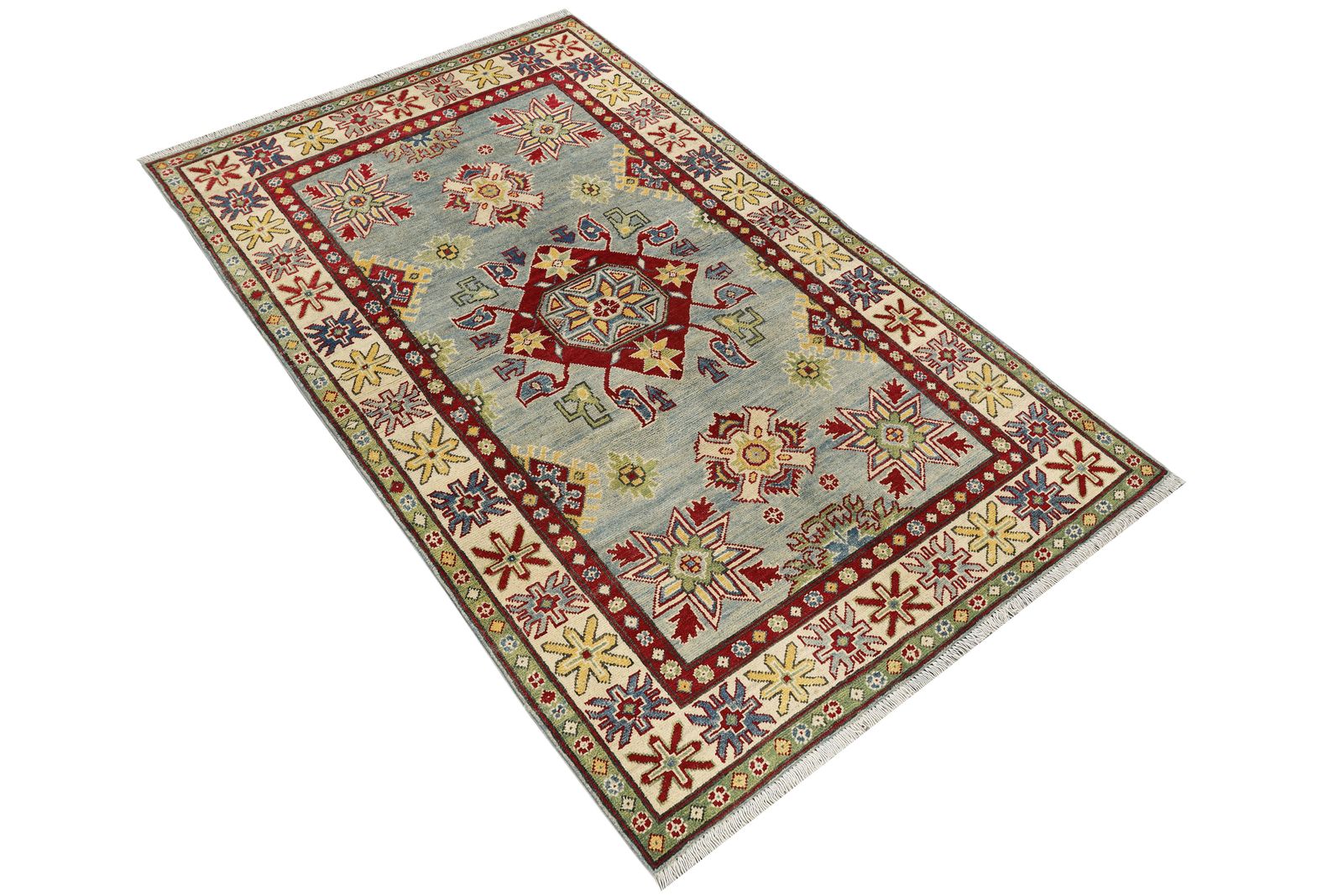 Blue Area Kazak Caucasian Geometric 4x6 Rug photo furniture