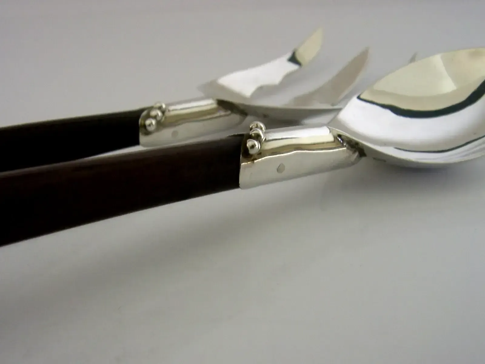 Grandes couverts à salade en argent massif sterling et bois, style Arts & Crafts, vers 1980, Mexique, 120 g photo 185.0