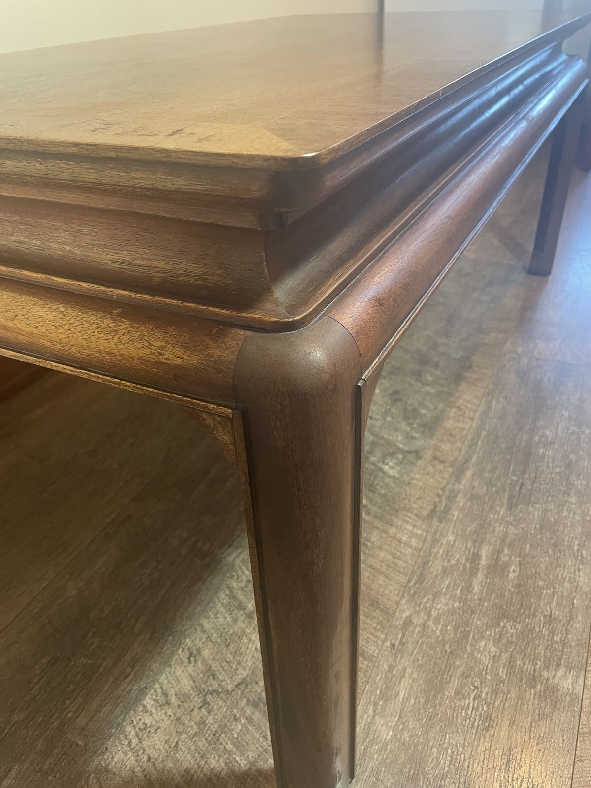 Vintage Mid Century Solid Oak & Wood Veneer Coffee Table — Chinese Chippendale Style Legs photo furniture