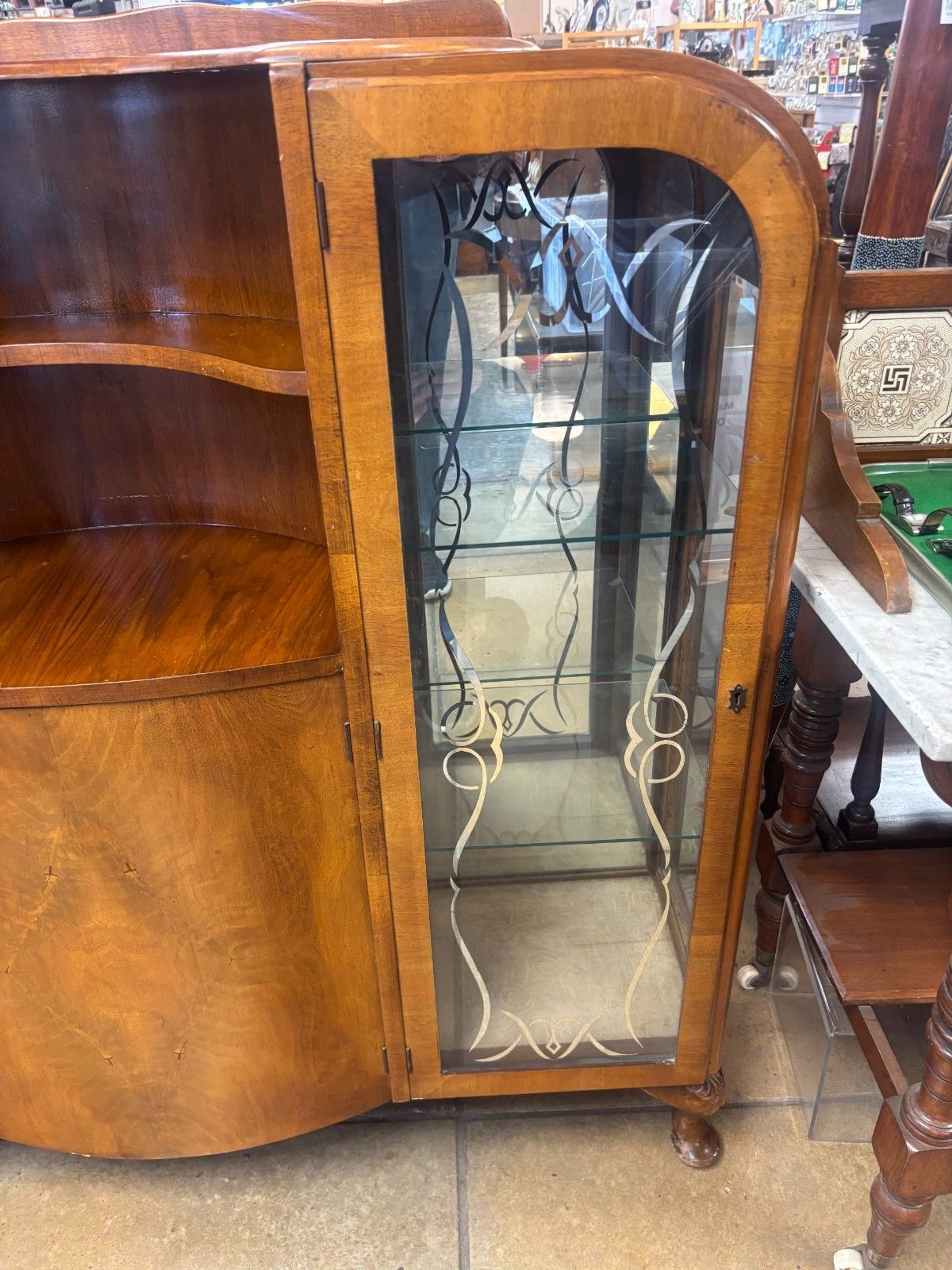 1950's Walnut Veneered Art Deco Style Side By Side Display Cabinet As Found photo Furniture