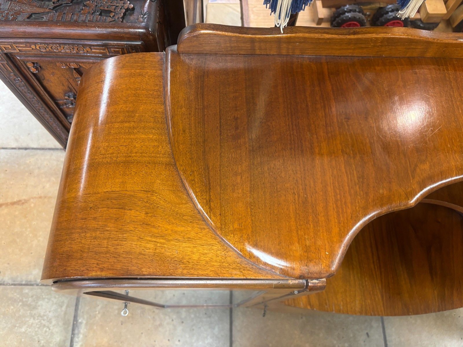 1950's Walnut Veneered Art Deco Style Side By Side Display Cabinet As Found photo 120.0