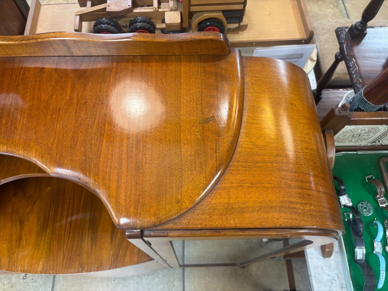 1950's Walnut Veneered Art Deco Style Side By Side Display Cabinet As Found photo buy
