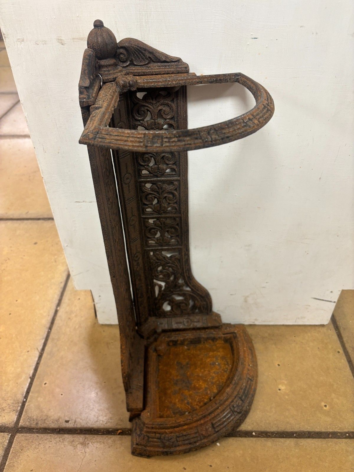 photo furniture Antique Late Victorian Cast Iron Corner Umbrella/ Stick Stand With Reg Mark
