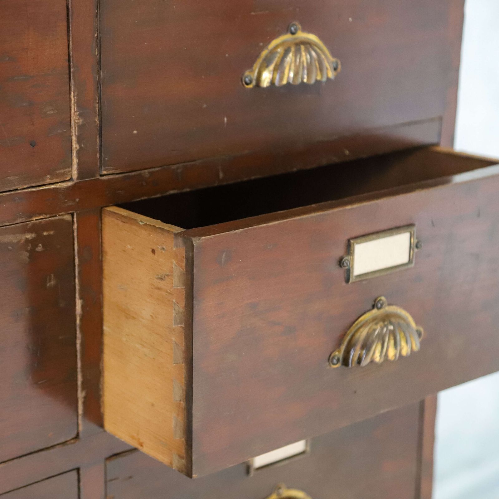 Antique Mahogany Bank Of Drawers With Original Shell Pulls & Label Holders, C.1910 photo 1275.0