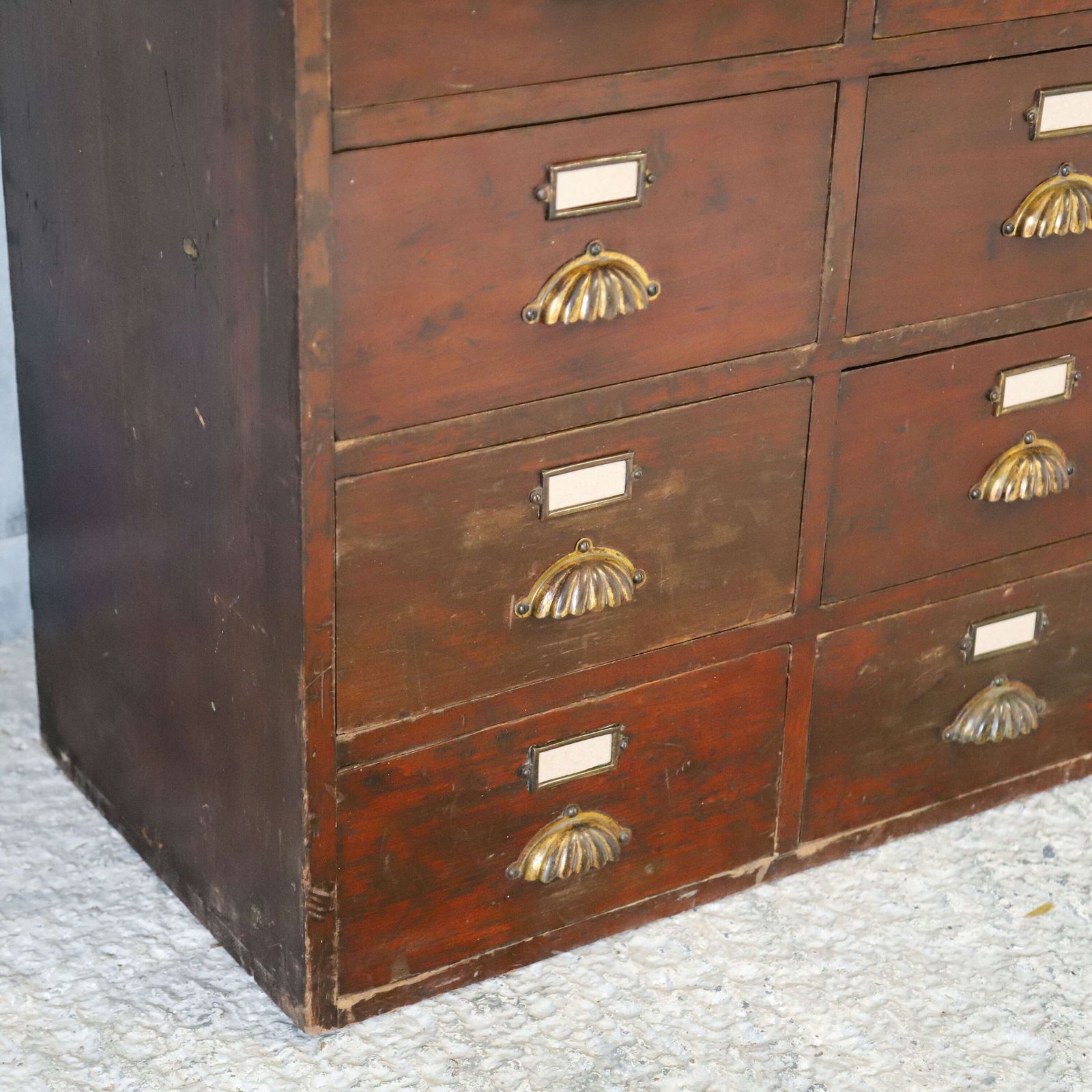 Antique Mahogany Bank Of Drawers With Original Shell Pulls & Label Holders, C.1910 photo vintage