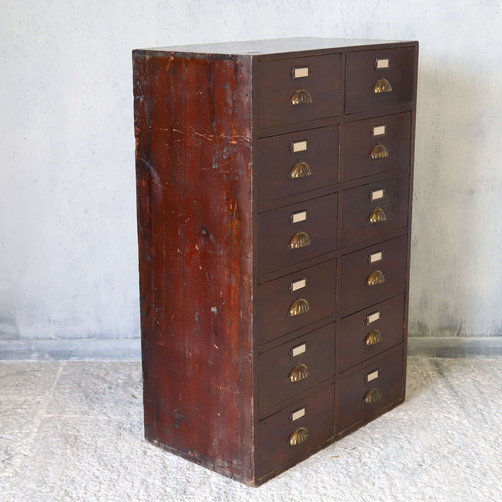 photo furniture Antique Mahogany Bank Of Drawers With Original Shell Pulls & Label Holders, C.1910