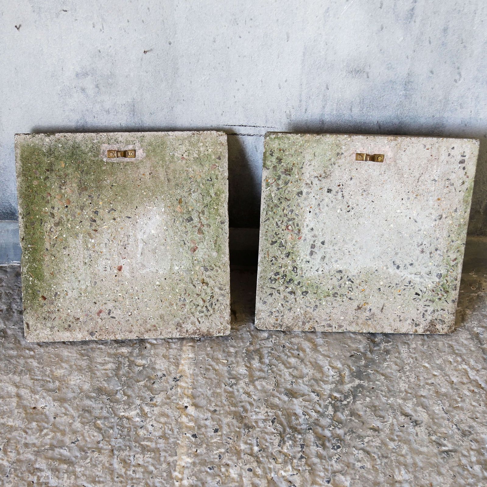 photo vinterior Pair Of Composite Stone Lion Masks With Weathered Patina, Classical Style, C.1960s