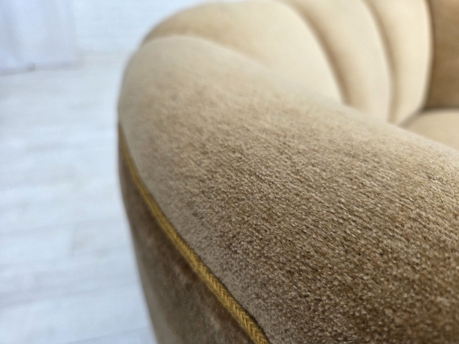 1960s, Danish "Banana" 2 Seater Sofa, Green Furniture Velour, Oak Wood. photo buy
