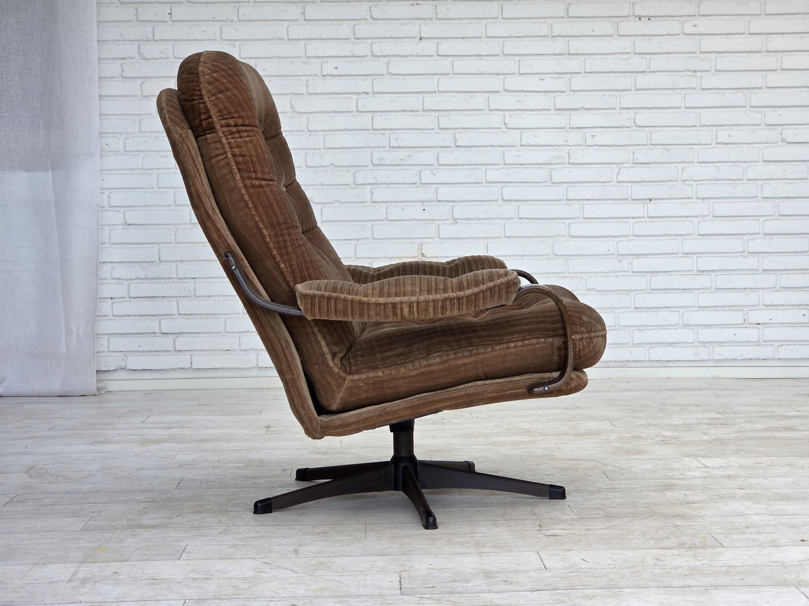 photo for sale 1970s, Danish Swivel Armchair, Brown Furniture Corduroy.