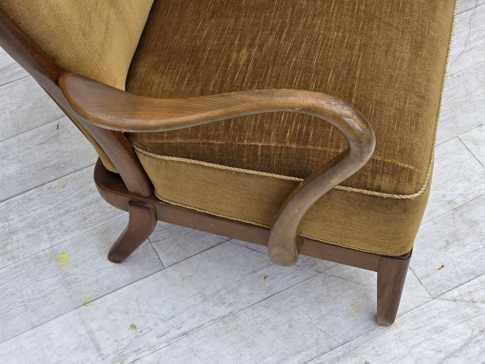 1960s, Danish Design By Alfred Christensen, 2 Seater Sofa, Green Furniture Velour. photo for sale