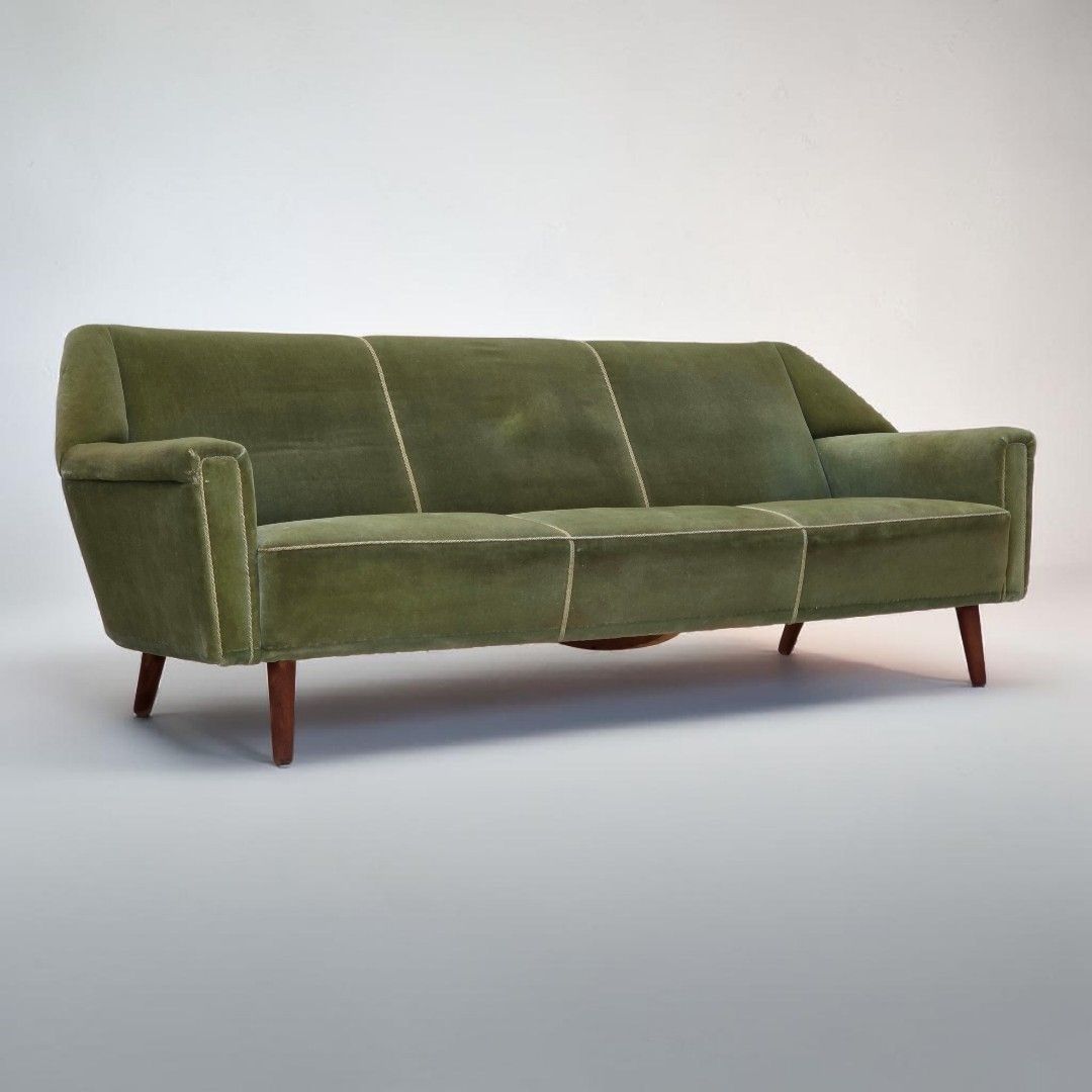 1970s, Danish By Kurt østervig, 3 Seater Sofa, Furniture Velour, Teak Wood.