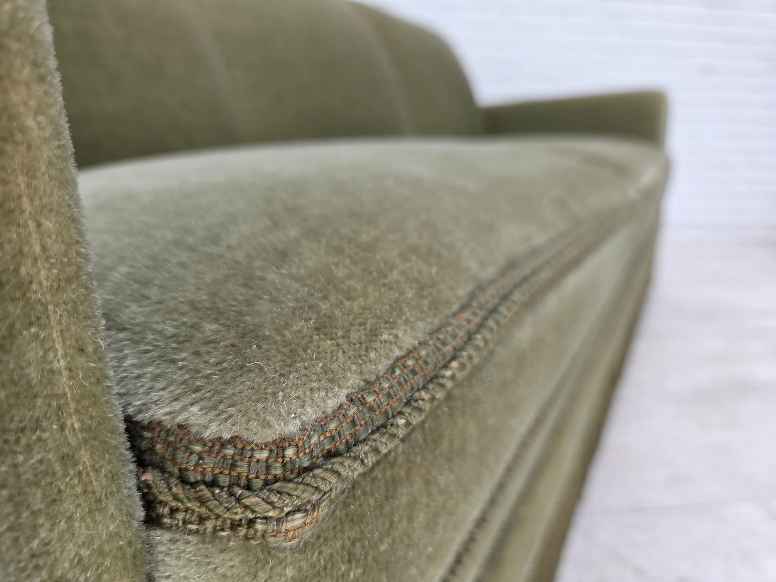 1970s, Danish 3 Seater Sofa, Green Furniture Velour, Beech Wood. photo vinterior