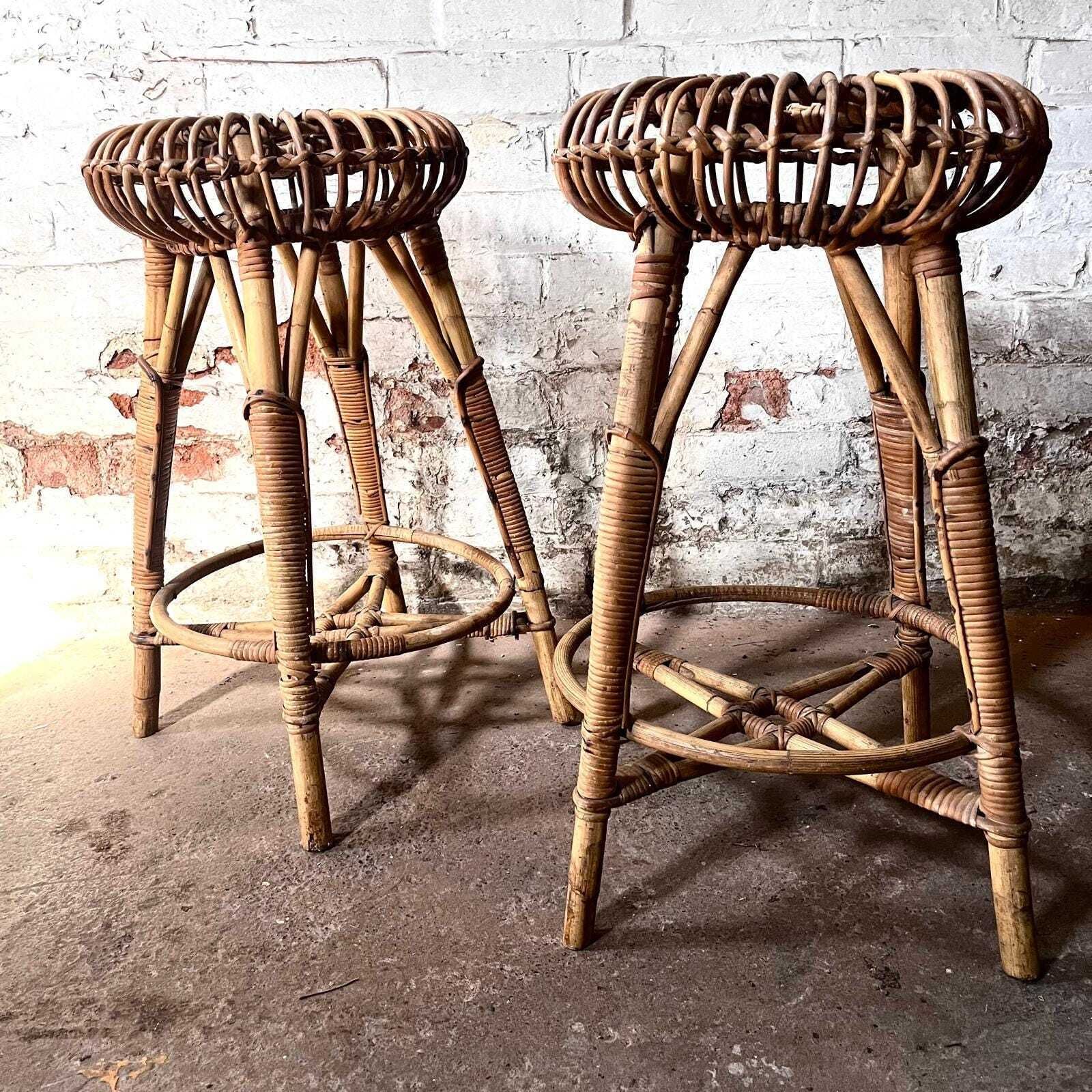 A Pair Of Franco Albini Bamboo High Stools
