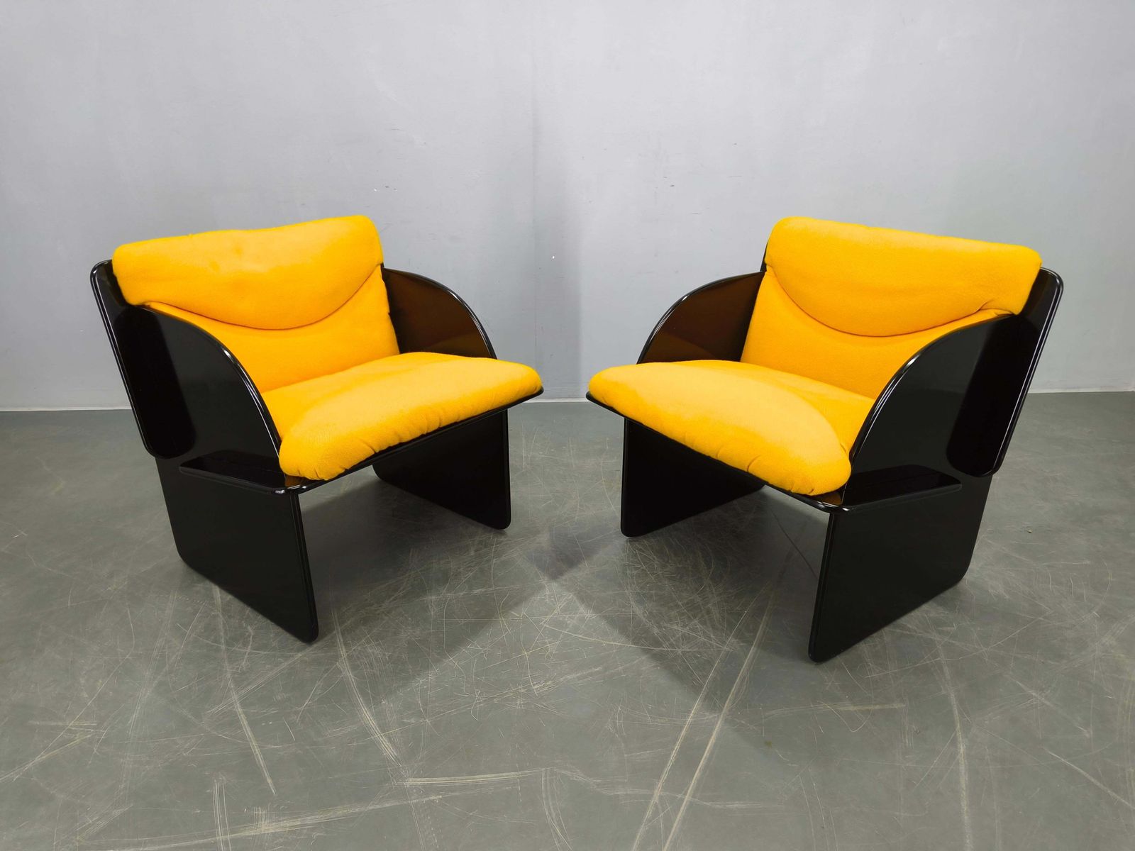 Pair Of Italian Space Age Armchairs, Black Lacquer, 1970s photo furniture