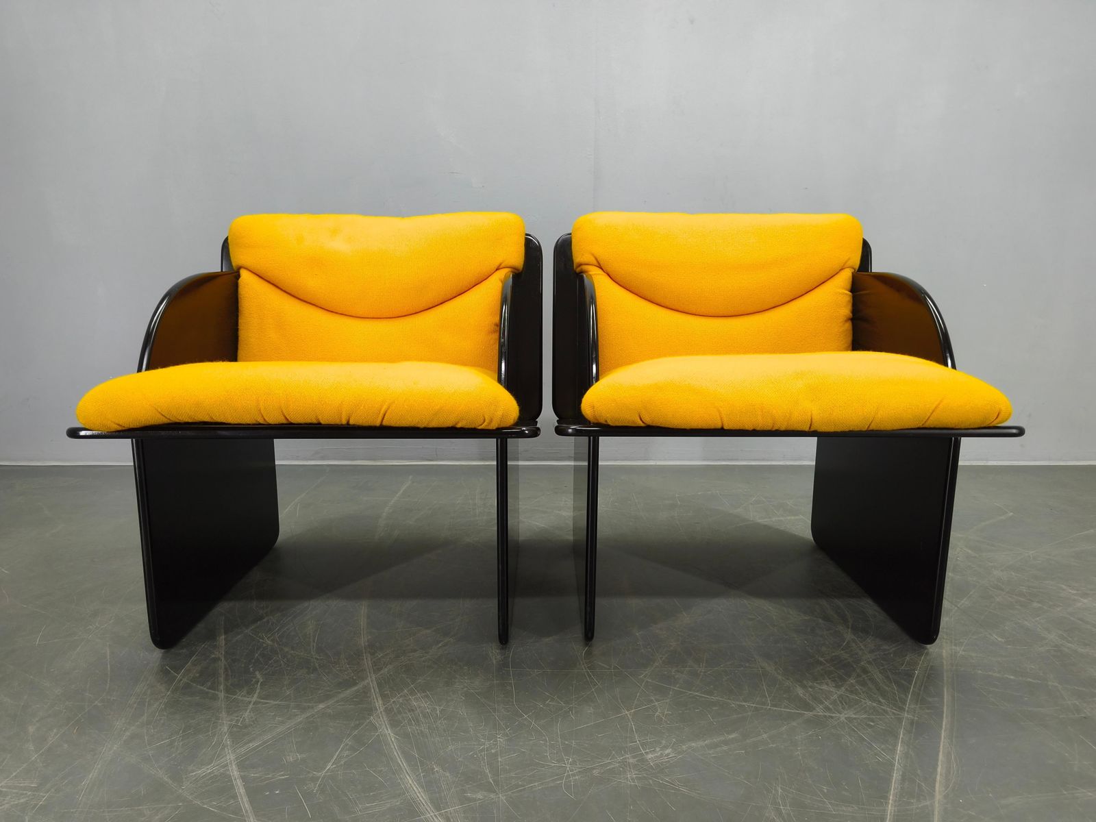 Pair Of Italian Space Age Armchairs, Black Lacquer, 1970s photo Furniture