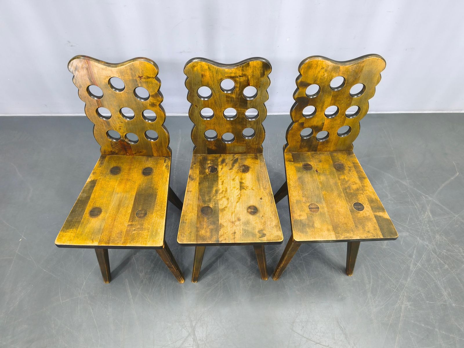 Set Of 3 Brutalist Wooden Chairs, Czechoslovakia, 1950s photo 694.0