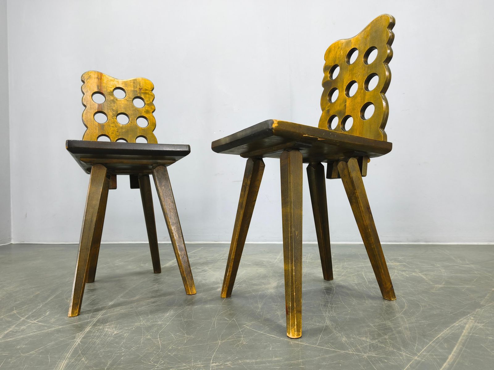 Furniture Set Of 3 Brutalist Wooden Chairs, Czechoslovakia, 1950s photo