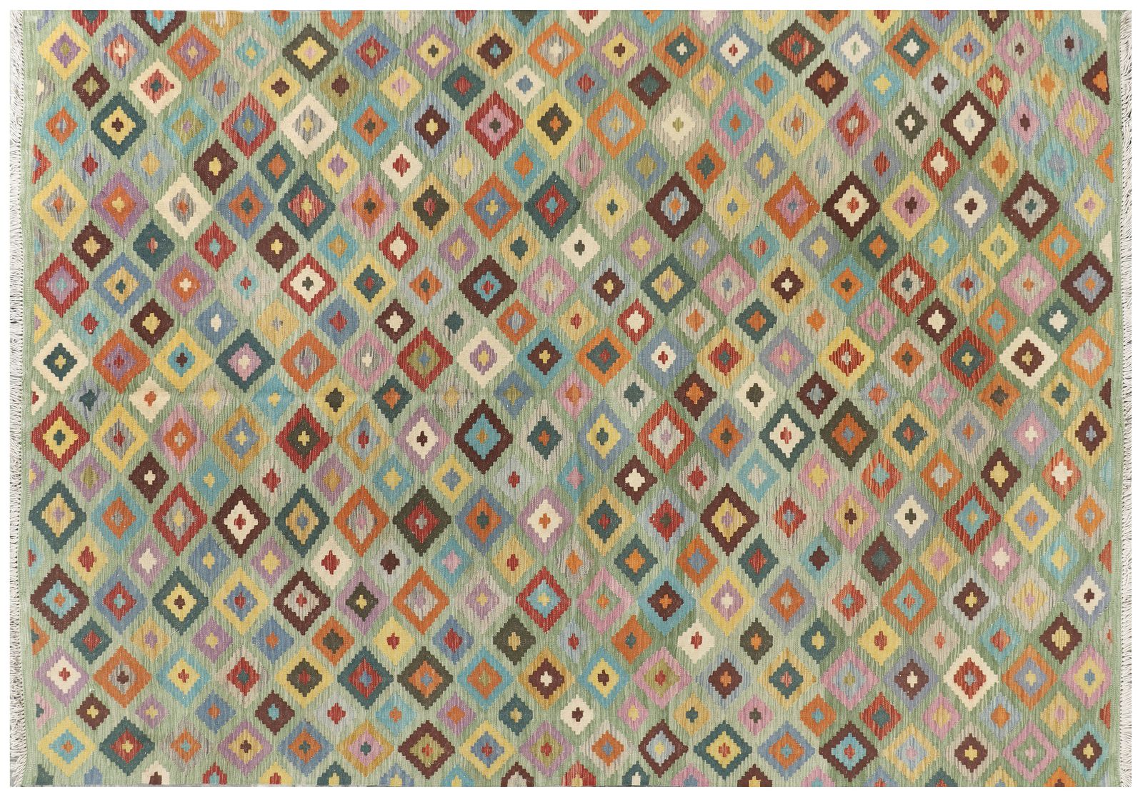 7x10 Green Geometric Kilim Flatweave Large Area Rug photo buy