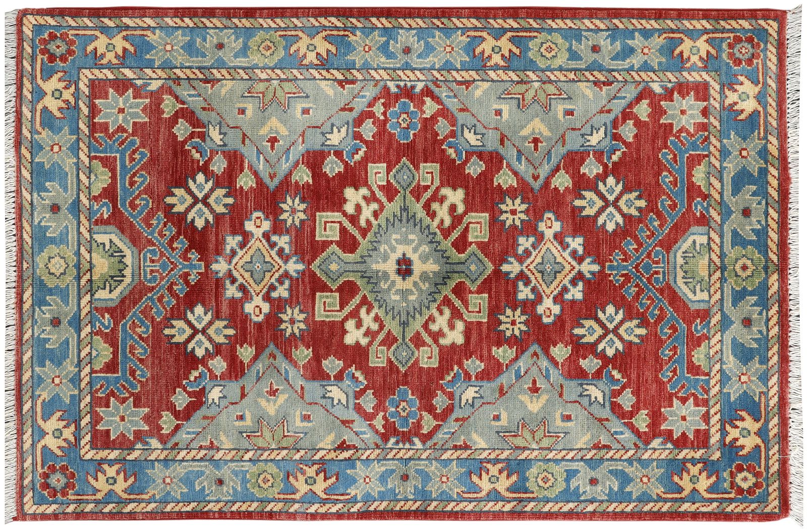 3x5 Red And Blue Kazak Oriental Wool Hand Knotted Rug photo buy
